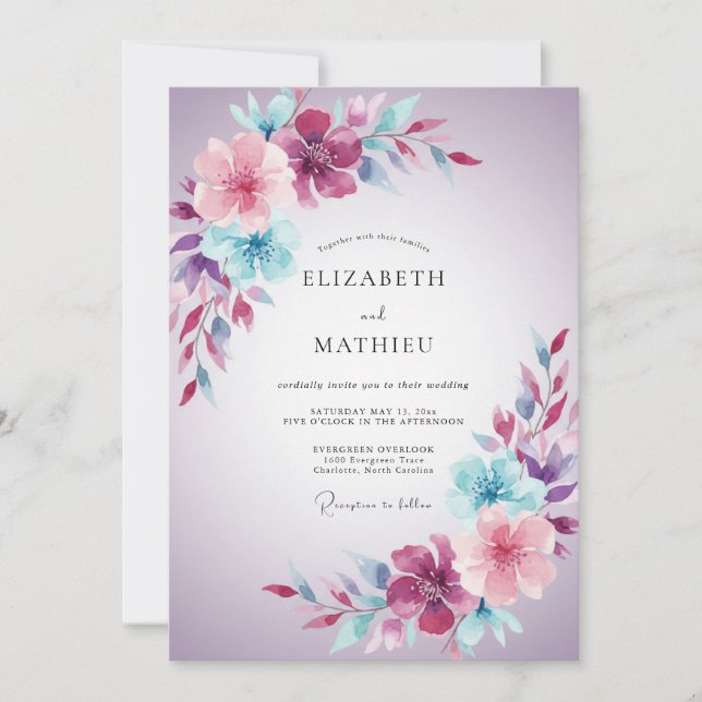 Invitación Boda Romántica Brillante de Lavanda (Anverso)