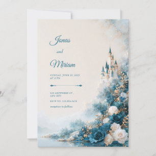 Invitación Boda Romántica Castillo Lagoside Rosa Verde