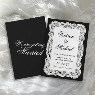 Invitación Boda Romántica Chic con Encaje de Papel Blanco Vin