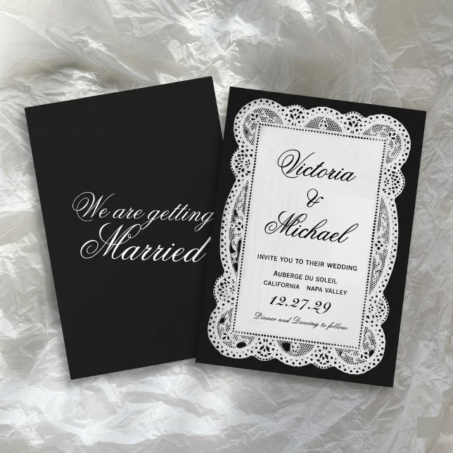 Invitación Boda Romántica Chic con Encaje de Papel Blanco Vin (Subido por el creador)
