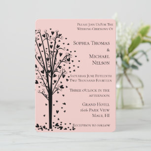 Invitación Boda Romántica Chic Corazones Árbol Rubor
