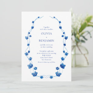 Invitación Boda Romántica Clásica Elegante Floral Azul