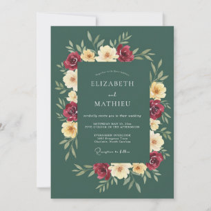 Invitación Boda Romántica con Abrazo Floral Borgoña