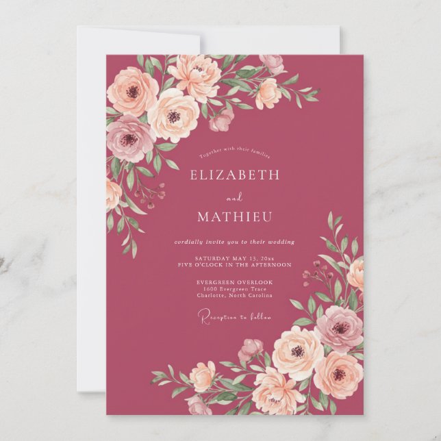 Invitación Boda Romántica con Abundancia de Bayas (Anverso)