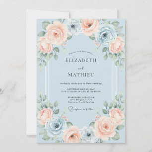 Invitación Boda Romántica con Acuarela de Azul Pálido
