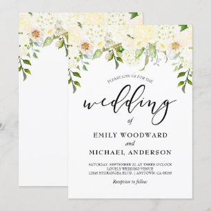Invitación Boda Romántica con Acuarela Floral de Crema Marfil