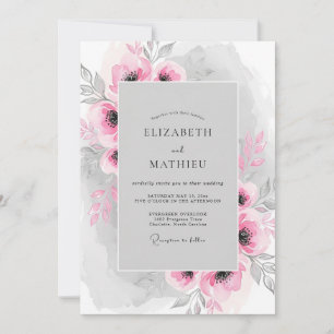 Invitación Boda Romántica con Acuarela Floral Rosa