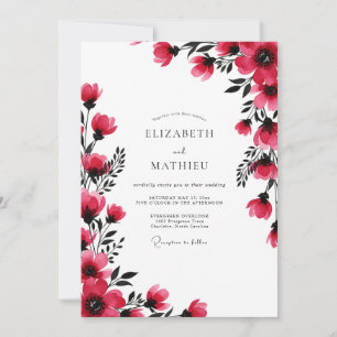 Invitación Boda Romántica con Acuarela Magenta