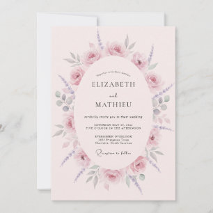 Invitación Boda Romántica con Acuarela Rosa Claro