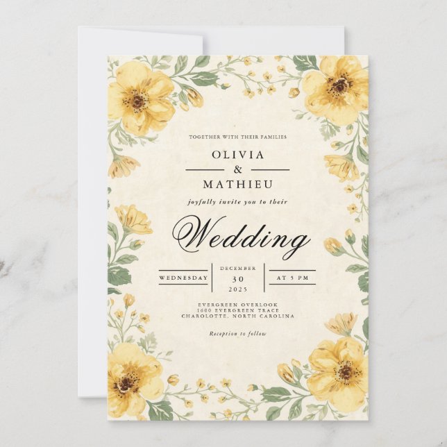 Invitación Boda Romántica con Arco Botánico Dorado (Anverso)
