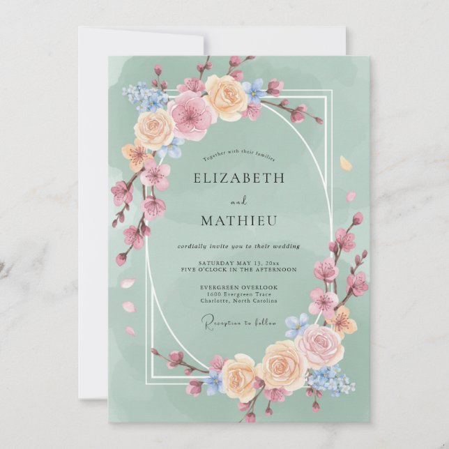 Invitación Boda Romántica con Arco de Flor de Menta (Anverso)