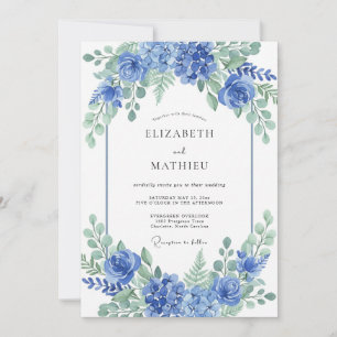 Invitación Boda Romántica con Arco Floral Azul