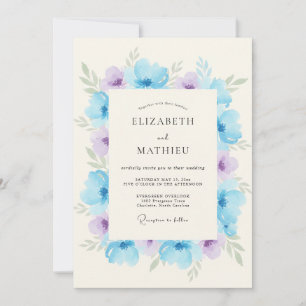 Invitación Boda Romántica con Arco Floral Azul Celeste