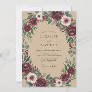 Invitación Boda Romántica con Arco Floral de Borgoña