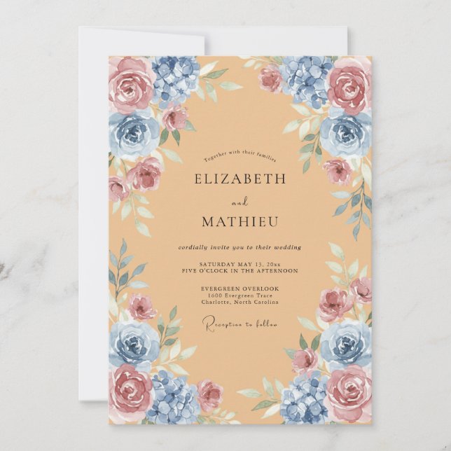 Invitación Boda Romántica con Arco Floral de Melocotón (Anverso)