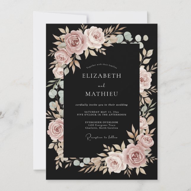 Invitación Boda Romántica con Arco Floral Rosado (Anverso)