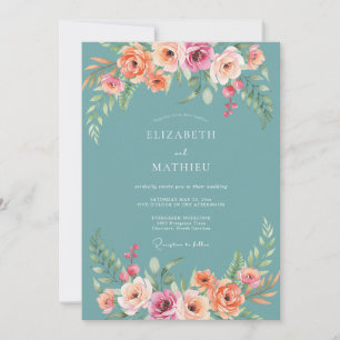 Invitación Boda Romántica con Arco Floral Turquesa