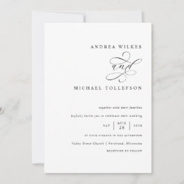 Invitación Boda Romántica con Caligrafía en Blanco y Negro