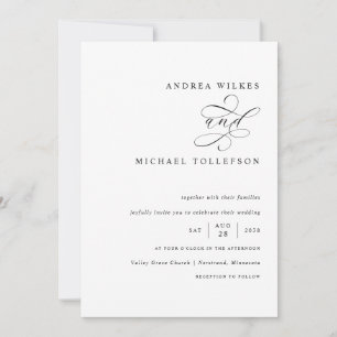 Invitación Boda Romántica con Caligrafía en Blanco y Negro