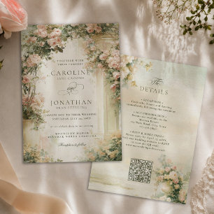 Invitación Boda romántica con código QR de Regencia de jardín