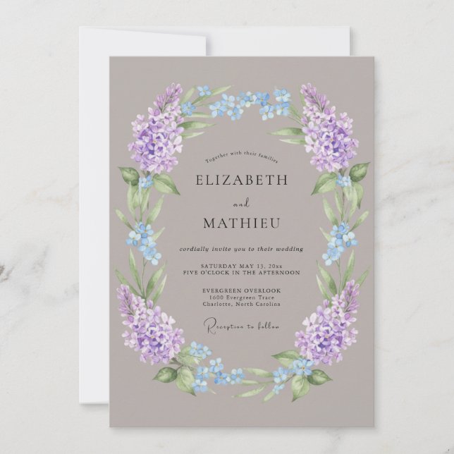 Invitación Boda Romántica con Corona de Lavanda (Anverso)