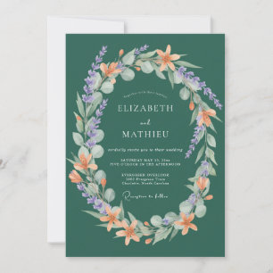 Invitación Boda Romántica con Corona Floral Esmeralda
