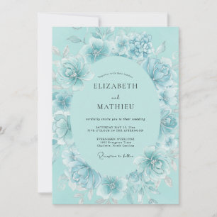 Invitación Boda Romántica con Corona Floral Turquesa