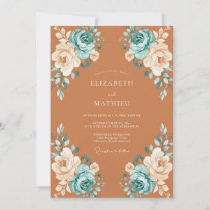 Invitación Boda Romántica con Explosión Floral de Terracota