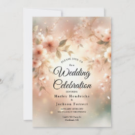 Invitación Boda Romántica con Flor de Cerezo Rosada