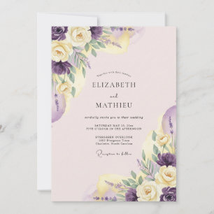 Invitación Boda Romántica con Floración de Pastel Púrpura