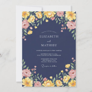 Invitación Boda Romántica con Floral Ámbar de la Marina