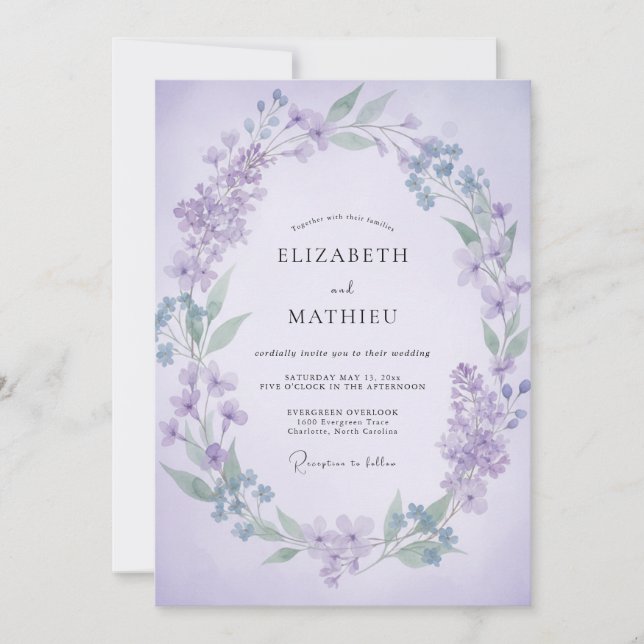 Invitación Boda Romántica con Florecimiento de Lavanda (Anverso)