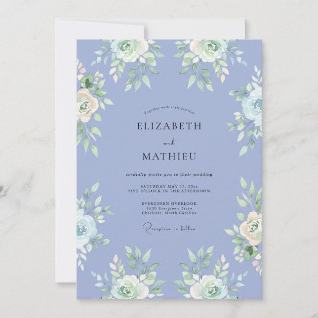 Invitación Boda Romántica con Florecimiento de Vinca (Anverso)