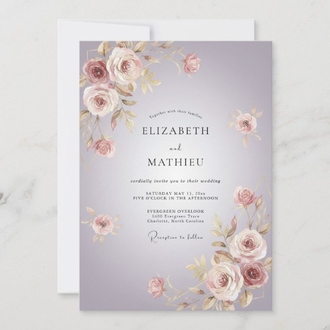 Invitación Boda Romántica con Florecimiento Floral de Lavanda (Anverso)