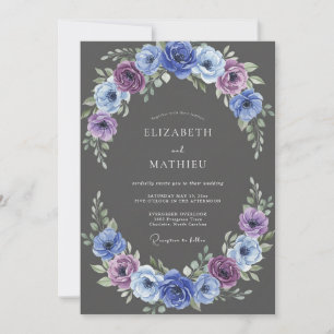Invitación Boda Romántica con Florecimiento Floral Índigo