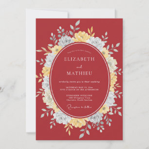 Invitación Boda Romántica con Florecimiento Floral Rojo