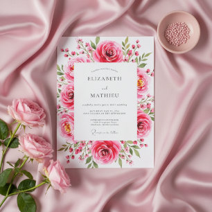 Invitación Boda Romántica con Florecimiento Floral Rosa