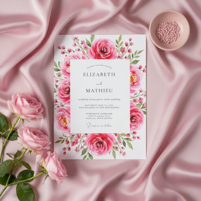 Invitación Boda Romántica con Florecimiento Floral Rosa (Subido por el creador)