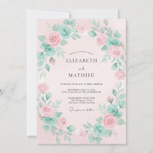 Invitación Boda Romántica con Florecimiento Floral Rosa Turqu