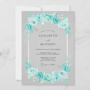 Invitación Boda Romántica con Florecimiento Floral Turquesa