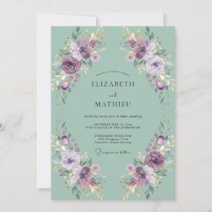 Invitación Boda Romántica con Florecimiento Floral Verde Ment