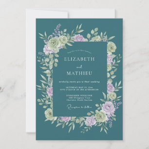 Invitación Boda Romántica con Florecimiento Suave Turquesa