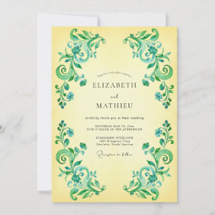 Invitación Boda Romántica con Florecimiento Verde Teal