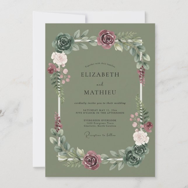Invitación Boda Romántica con Flores de Salvia (Anverso)