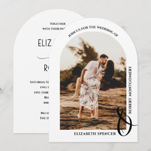 Invitación Boda romántica con foto arqueada en blanco y negro