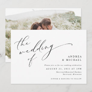 Invitación Boda Romántica con Foto Horizontal de Letra Antigu