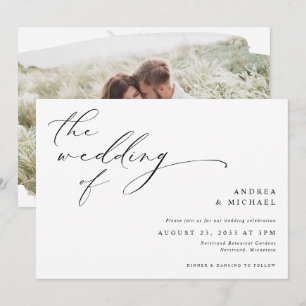 Invitación Boda Romántica con Foto Horizontal de Letra Antigu