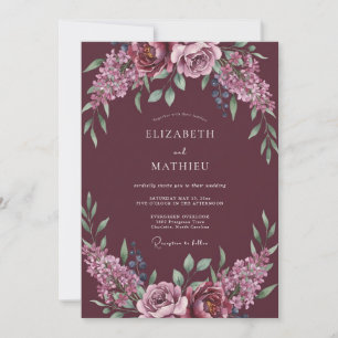 Invitación Boda Romántica con Guirnalda Floral Borgoña
