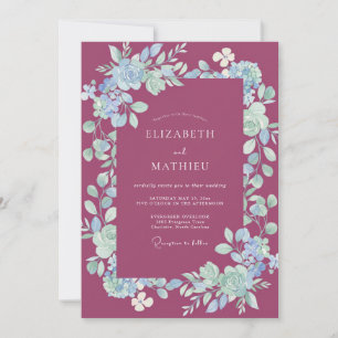 Invitación Boda Romántica con Guirnalda Floral Malva