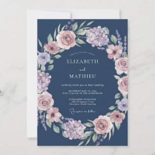 Invitación Boda Romántica con Guirnalda Floral Marina